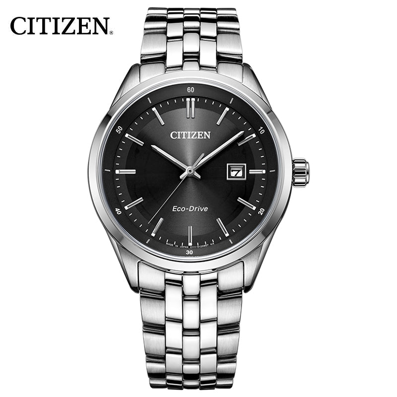 Citizen Eco Drive Black Dial Silver Steel Strap Watch For Men - BM7250-56E