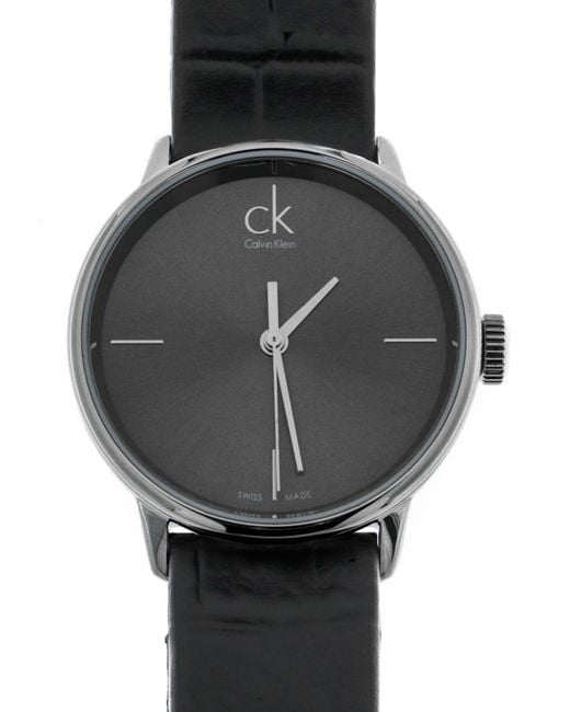 Calvin Klein Accent Black Dial Black Leather Strap Watch for Women - K2Y2Y1C3