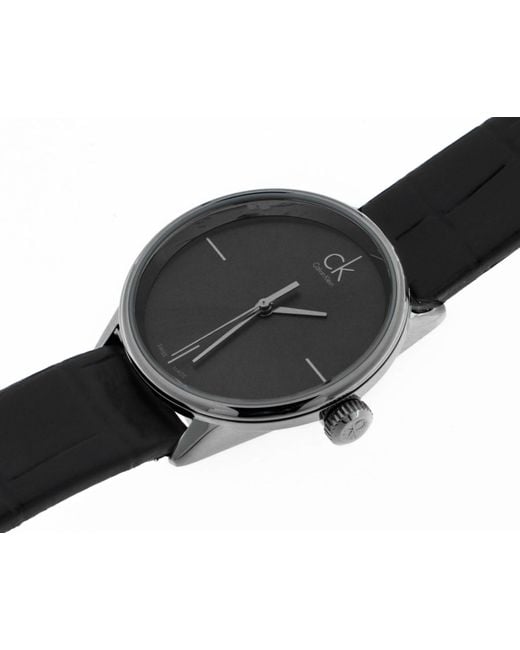 Calvin Klein Accent Black Dial Black Leather Strap Watch for Women - K2Y2Y1C3