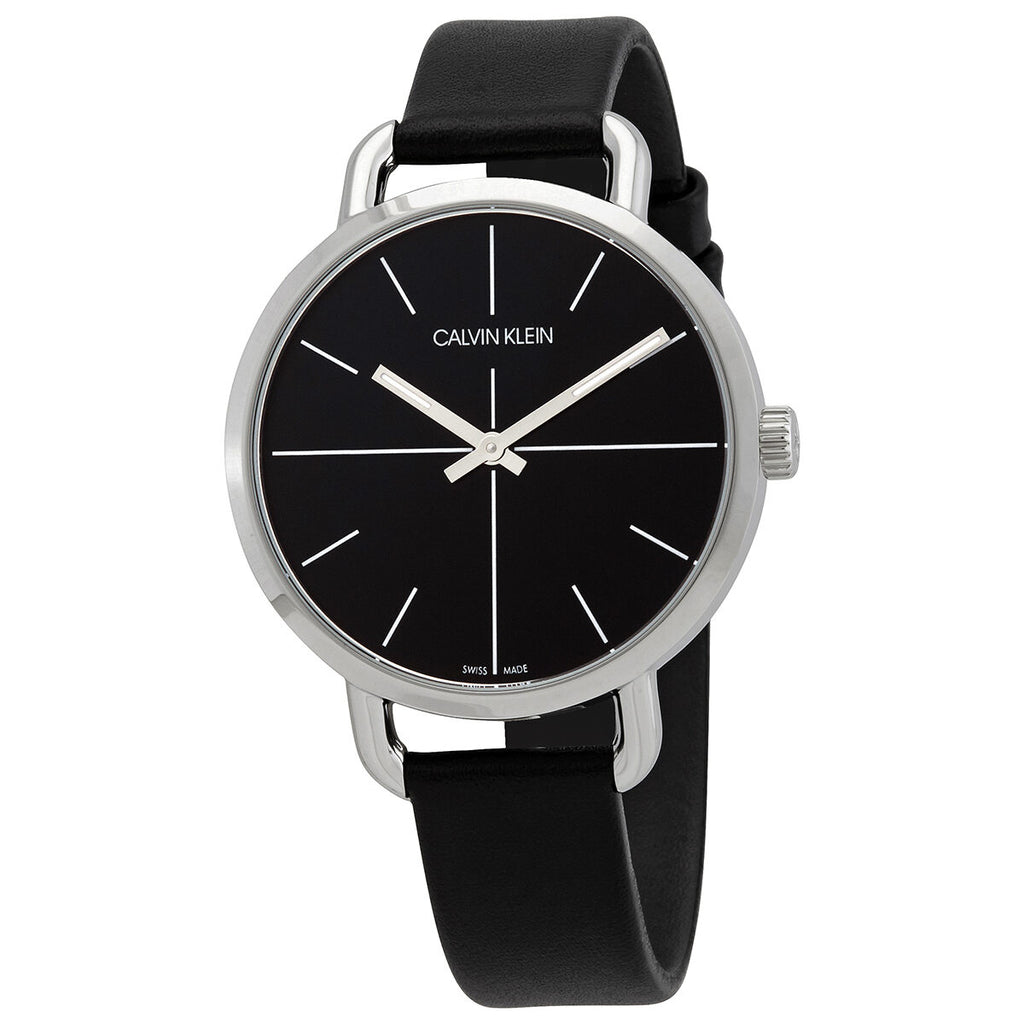 Calvin Klein Even Black Dial Black Leather Strap Watch for Women - K7B231CZ