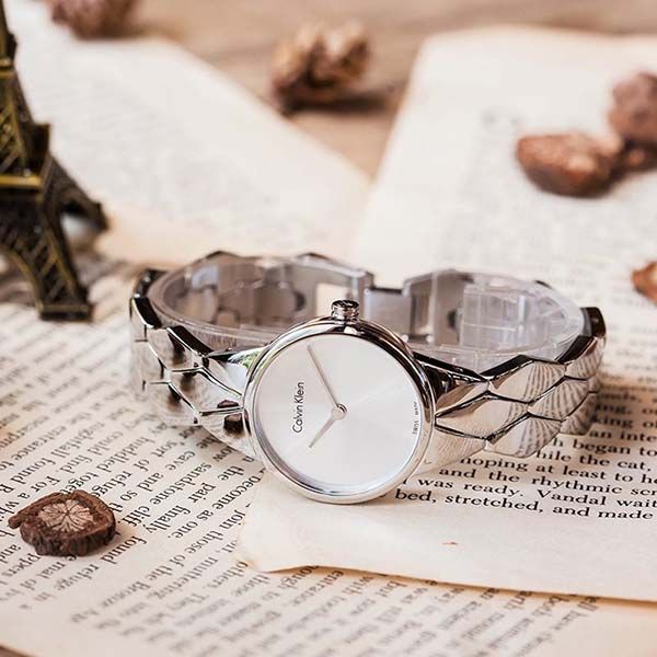 Calvin Klein Snake Silver Dial Silver Steel Strap Watch For Women - K6E23146