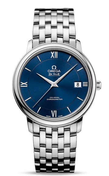 Omega De Ville Prestige Co-Axial Orbis Blue Dial Silver Steel Strap Watch for Men - 424.10.40.20.03.001