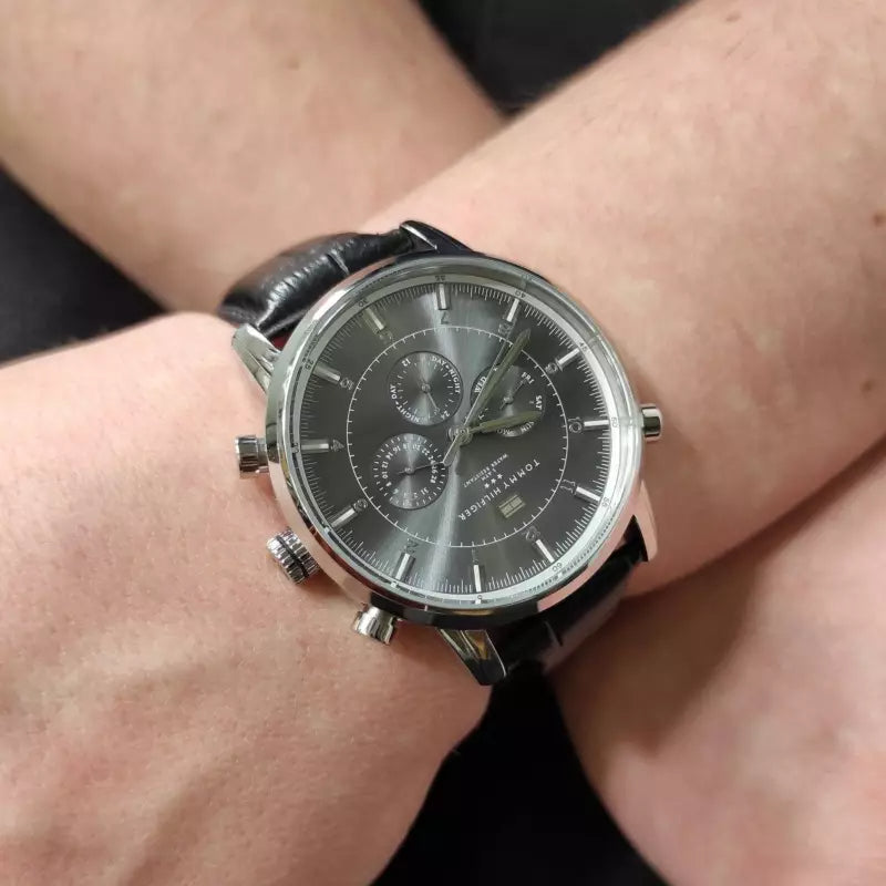 Tommy Hilfiger Harrison Chronograph Black Dial Black Leather Strap Watch for Men - 1790875