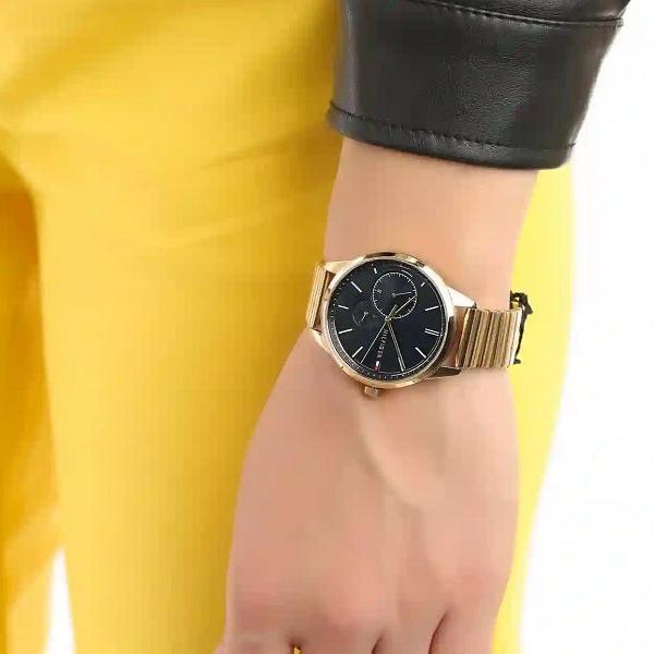 Tommy Hilfiger Brooke Black Dial Gold Steel Strap Watch for Women - 1782019