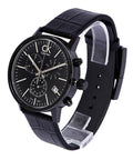 Calvin Klein Post Minimal Chronograph Black Dial Black Leather Strap Watch for Men - K7627401