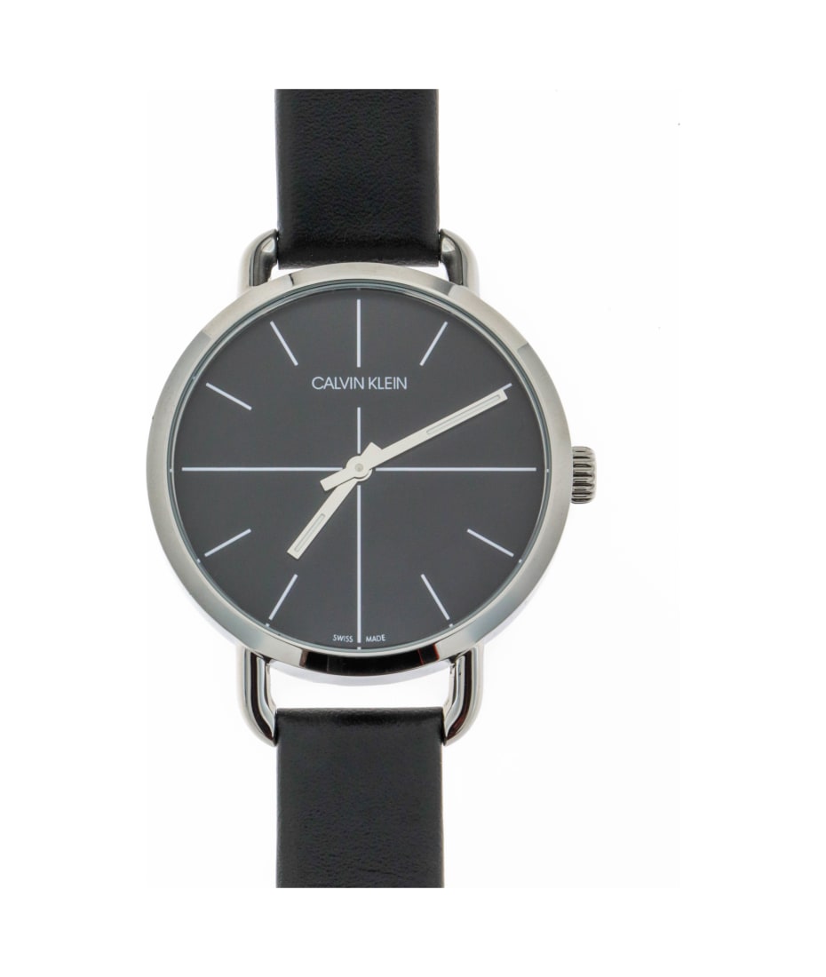 Calvin Klein Even Black Dial Black Leather Strap Watch for Women - K7B231CZ