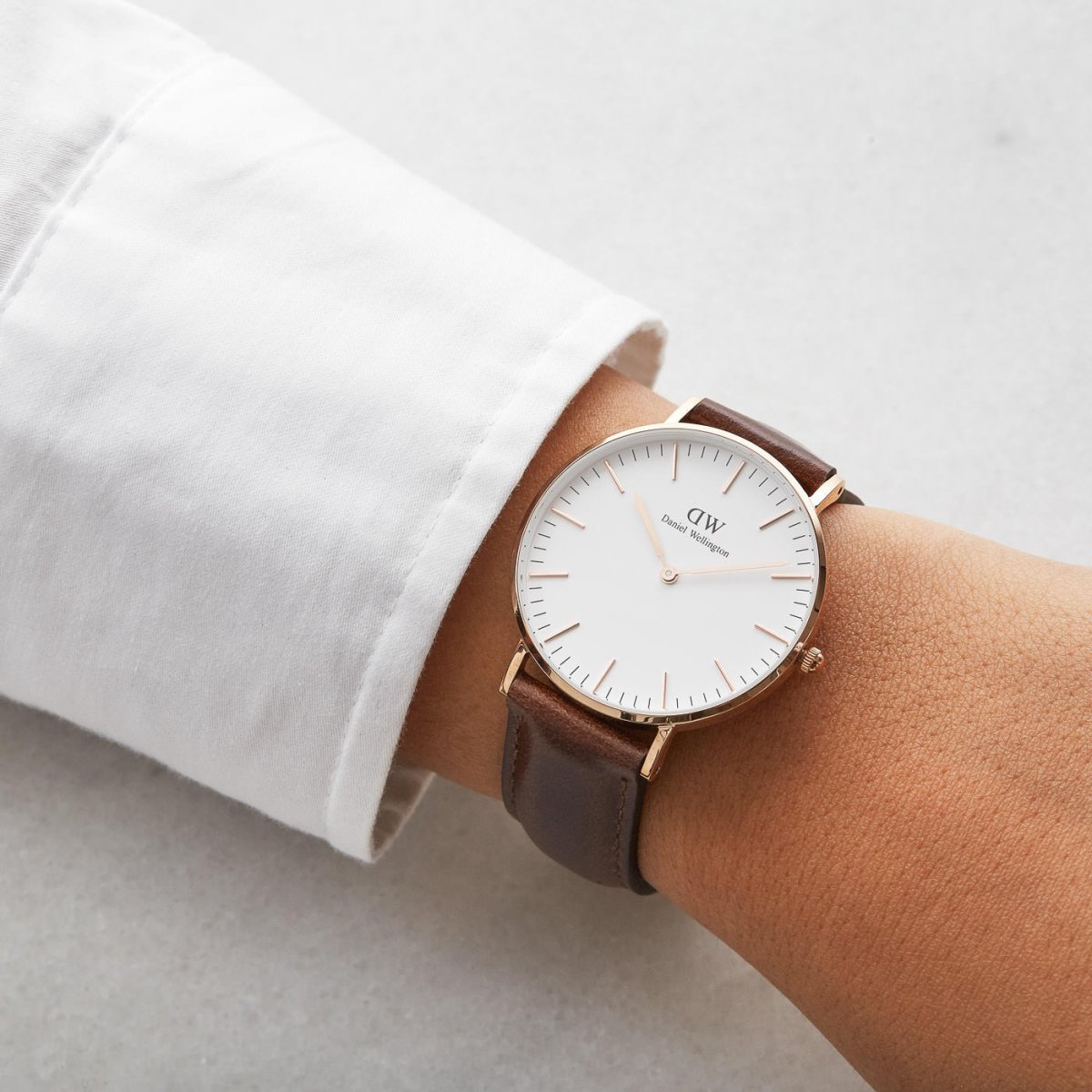 Daniel Wellington Dapper Bristol White Dial Brown Leather Strap Watch For Women - DW00100090