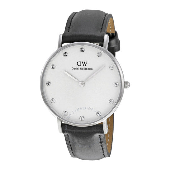 Daniel Wellington Classy Sheffield White Dial Black Leather Strap Watch For Women - DW00100080