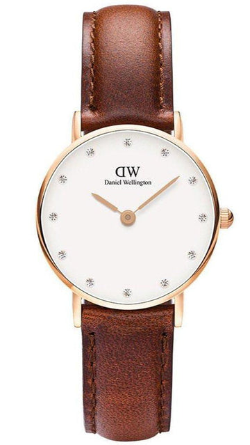 Daniel Wellington Classy St Mawes White Dial Brown Leather Strap Watch For Women - DW00100059