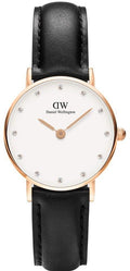 Daniel Wellington Classy Sheffield White Dial Black Leather Strap Watch For Women - DW00100060