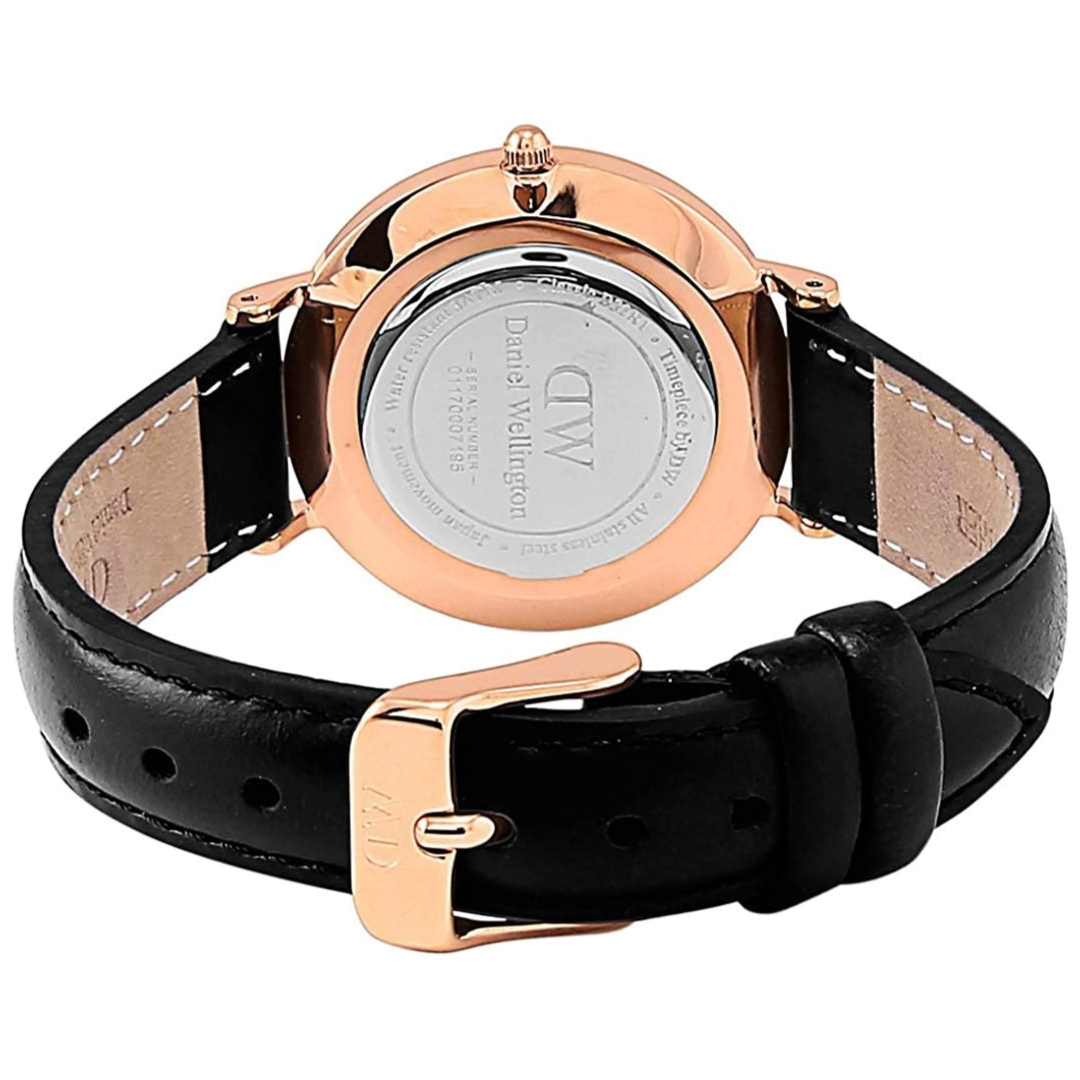 Daniel Wellington Classy Sheffield White Dial Black Leather Strap Watch For Women - DW00100060
