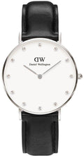 Daniel Wellington Classy Sheffield White Dial Black Leather Strap Watch For Women - DW00100080