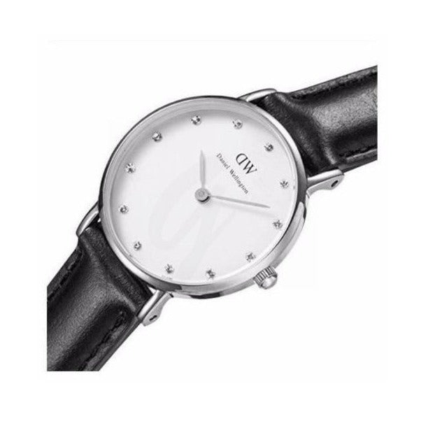 Daniel Wellington Classy Sheffield White Dial Black Leather Strap Watch For Women - DW00100080
