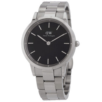 Daniel Wellington Iconic Link Black Dial Silver Steel Strap Watch For Women - DW00100208