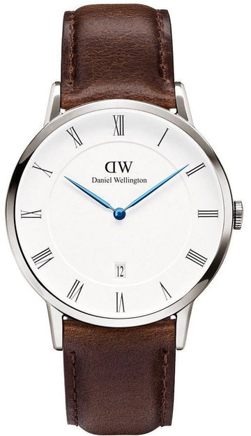 Daniel Wellington Dapper Bristol White Dial Brown Leather Strap Watch For Women - DW00100090