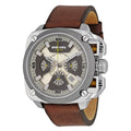 Diesel BAMF Chronograph Beige Dial Brown Leather Strap Watch For Men - DZ7343