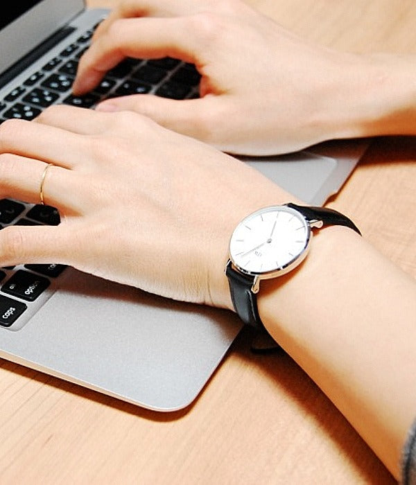 Daniel Wellington Classic Petite Sheffield White Dial Black Leather Strap Watch For Women - DW00100186