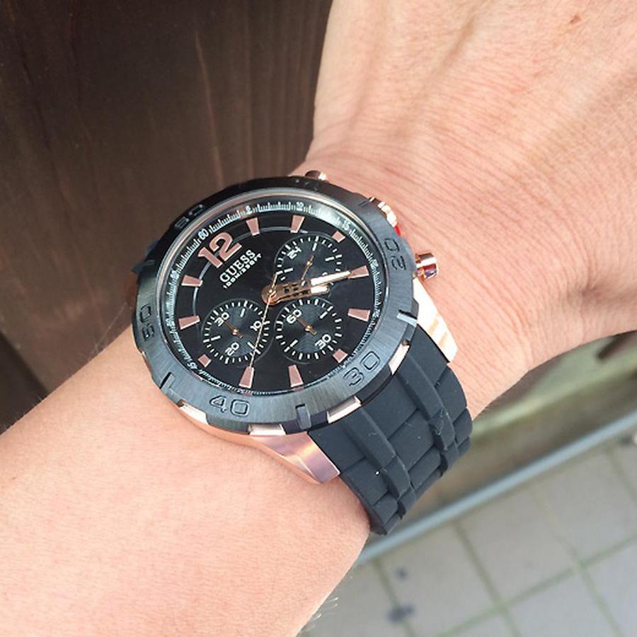 Guess Caliber Chronograph Black Dial Black Rubber Strap Watch for Men - W0864G2