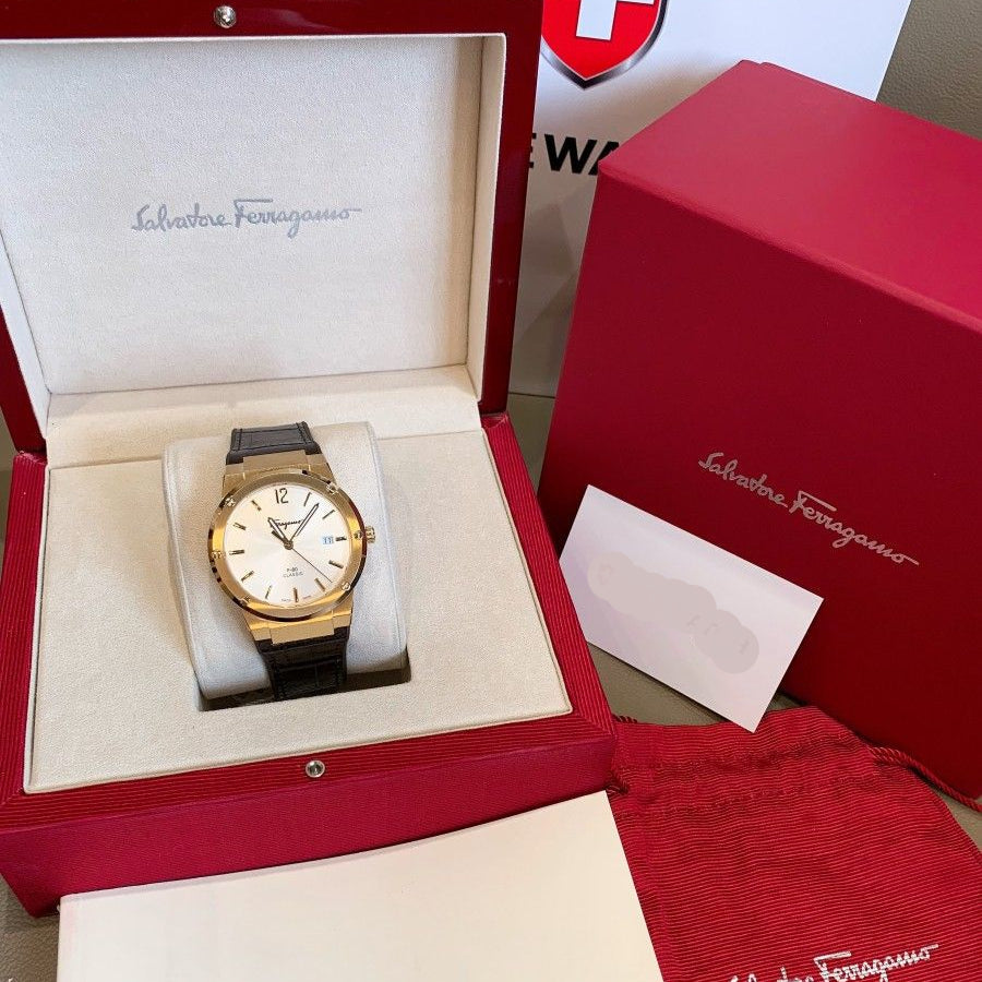 Salvatore Ferragamo F-80 Classic Silver Dial Brown Leather Strap Watch for Men - SFDT00419