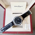 Salvatore Ferragamo F-80 Classic Black Dial Black Leather Strap Watch for Men - SFDT00219