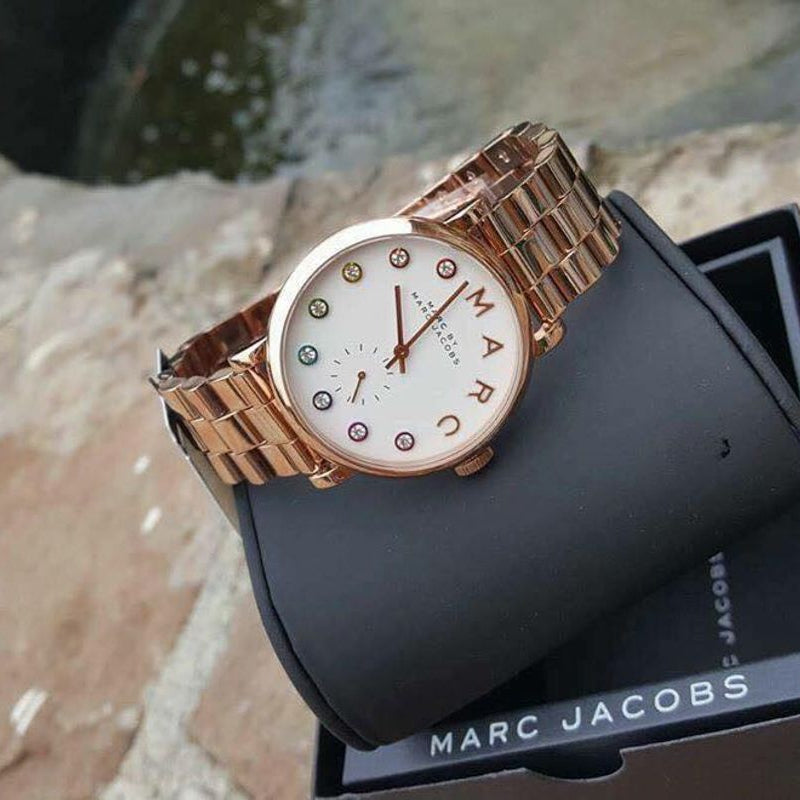 Marc Jacobs Baker White Dial Rose Gold Steel Strap Watch for Women - MBM3441