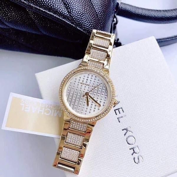 Michael Kors Gabbi Crystals Gold Dial Gold Steel Strap Watch For Women - MK3985