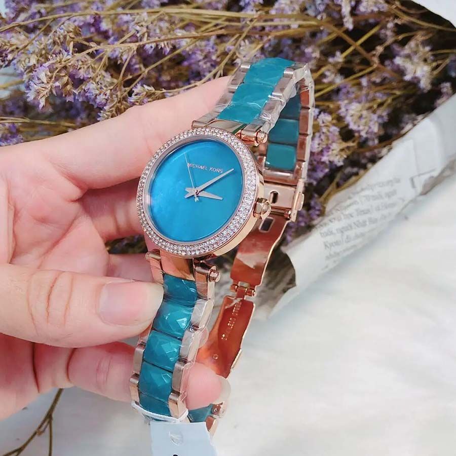 Michael Kors Parker Blue Mother of Pearl Dial Two Tone Steel Strap Watch for Women - MK6491