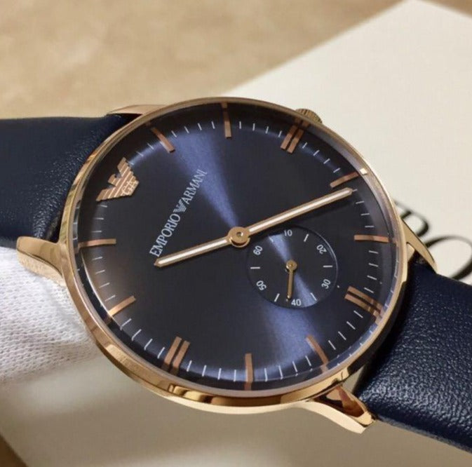 Emporio Armani Classic Quartz Blue Dial Blue Leather Strap Watch For Men - AR2071