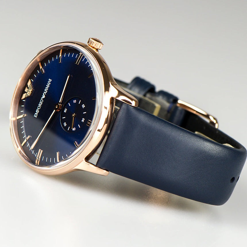 Emporio Armani Classic Quartz Blue Dial Blue Leather Strap Watch For Men - AR2071