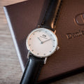 Daniel Wellington Classy Sheffield White Dial Black Leather Strap Watch For Women - DW00100068