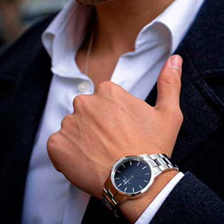 Daniel Wellington Iconic Link Black Dial Silver Steel Strap Watch for Women - DW00100204