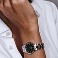 Daniel Wellington Iconic Link Black Dial Silver Steel Strap Watch For Women - DW00100208
