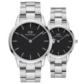 Daniel Wellington Iconic Link Black Dial Silver Steel Strap Watch For Women - DW00100206