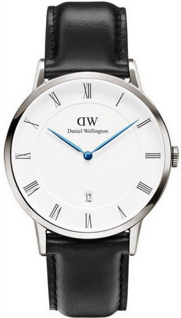 Daniel Wellington Dapper Sheffield White Dial Black Leather Strap Watch For Men - DW00100088