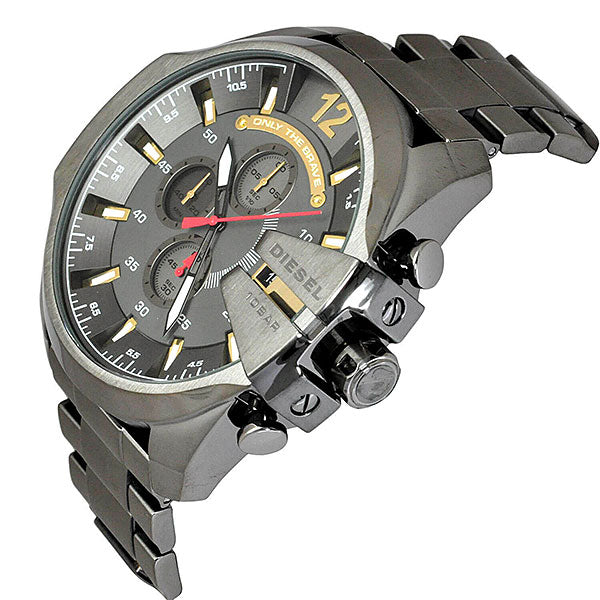 Diesel Mega Chief Chronograph Grey Dial Grey Steel Strap Watch For Men - DZ4421