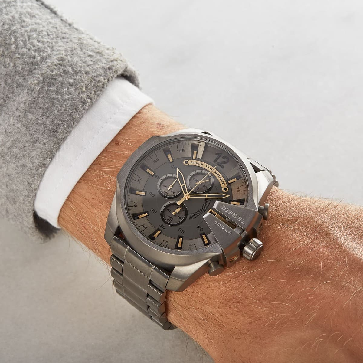 Diesel Mega Chief Chronograph Grey Dial Grey Steel Strap Watch For Men - DZ4421
