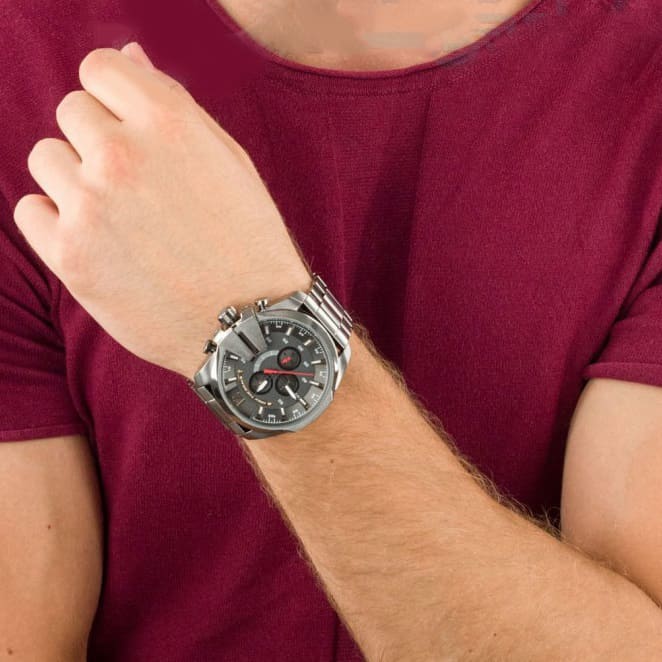 Diesel Mega Chief Chronograph Grey Dial Grey Steel Strap Watch For Men - DZ4421
