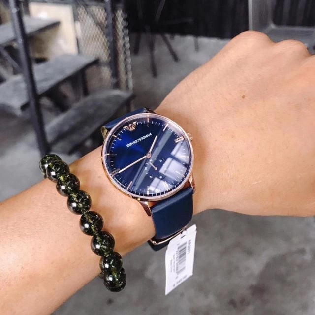Emporio Armani Classic Quartz Blue Dial Blue Leather Strap Watch For Men - AR2071