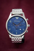 Emporio Armani Chronograph Blue Dial Silver Steel Strap Watch For Men - AR1942