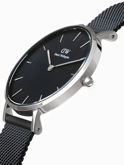 Daniel Wellington Petite Ashfield Black Dial Black Mesh Strap Watch For Women - DW00100202