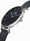 Daniel Wellington Petite Ashfield Black Dial Black Mesh Strap Watch For Women - DW00100202