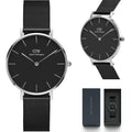Daniel Wellington Petite Ashfield Black Dial Black Mesh Strap Watch For Women - DW00100202