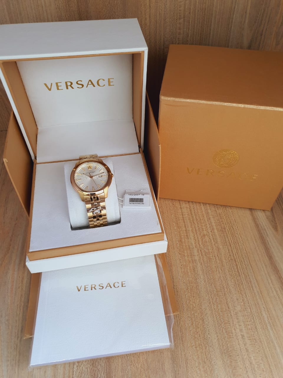 Versace V-Urban Quartz White Dial Gold Steel Strap Watch For Men - VELQ00719