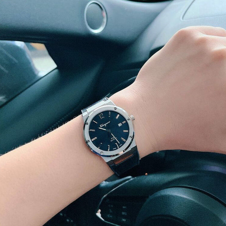 Salvatore Ferragamo F-80 Classic Black Dial Black Leather Strap Watch for Men - SFDT00219