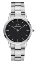 Daniel Wellington Iconic Link Black Dial Silver Steel Strap Watch for Women - DW00100204