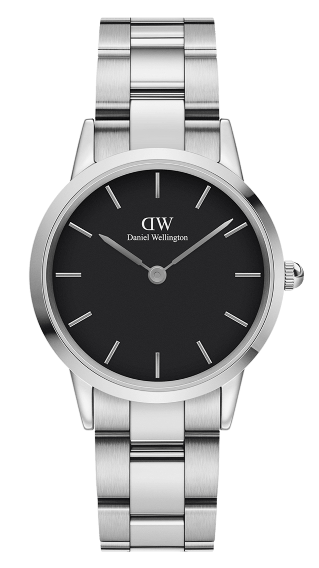Daniel Wellington Iconic Link Black Dial Silver Steel Strap Watch for Women - DW00100204