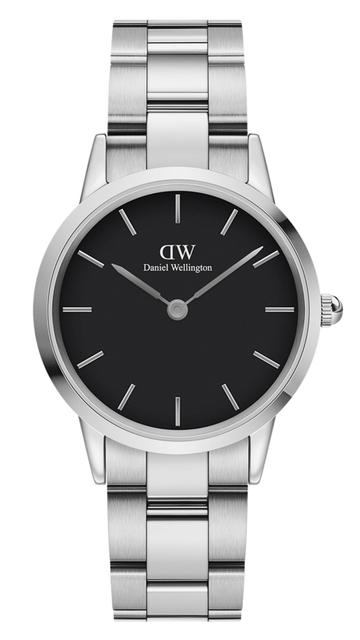 Daniel Wellington Iconic Link Black Dial Silver Steel Strap Watch for Women - DW00100204