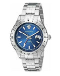 Versace Hellenyium GMT Blue Dial Silver Steel Strap Watch for Men - V11010015