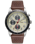 Fossil Sport Tourer Chronograph White Dial Brown Leather Strap Watch for Men - FS6042