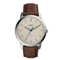 Fossil Minimalist Off White Dial Brown Leather Strap Watch for Men - FS5306